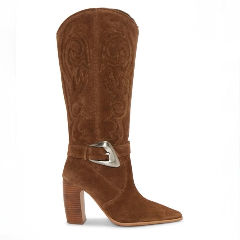 Vince Camuto Biancaa Cowboy Heeled Tall Boots in Tan Suede
